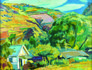 오승우 그림 작품 - 초록초록한 마을과 산 풍경화
