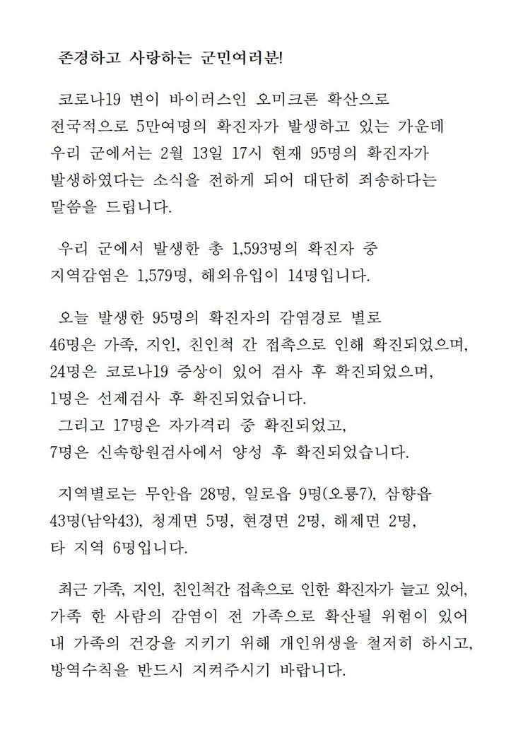 코로나19 확진자 발생에 따른 발표문(1499-1593)