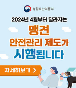 농림축산식품부 로고 2024년 4월부터 달라지는 맹견 안전관리 제도가 시행됩니다. 자세히보기